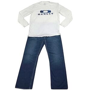 Oakley Graphic Shirt Camouflage Blue Logo Long Sleeve Top Crew Neck Camo Tee